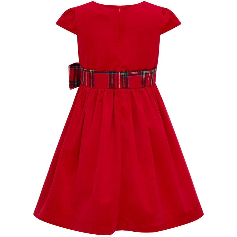 Ailsa Velvet & Plaid Bow Girls Party Dress Red | Holly Hastie London