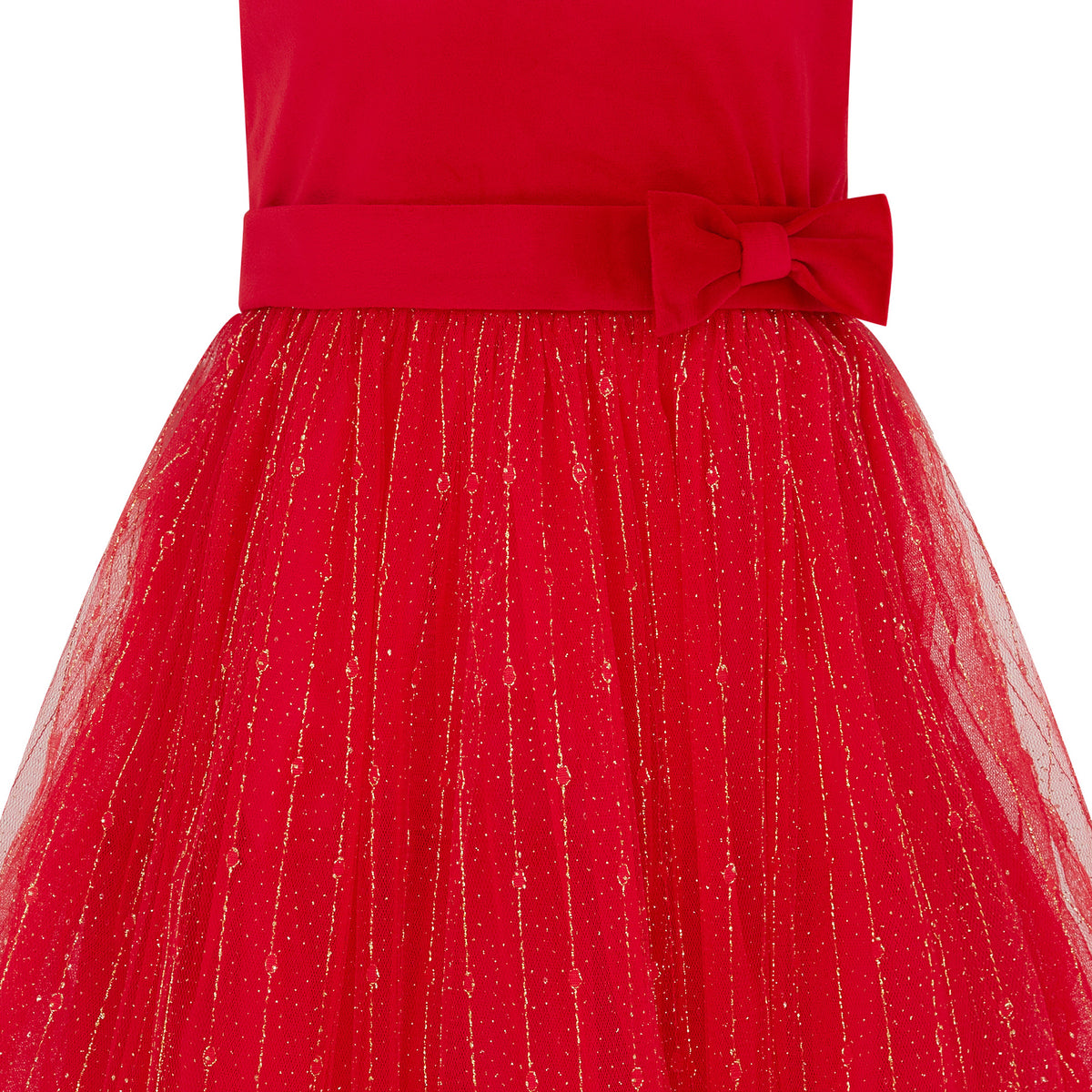 Aurora Velvet & Gold Tulle Girls Party Dress Red & Gold | Holly Hastie London
