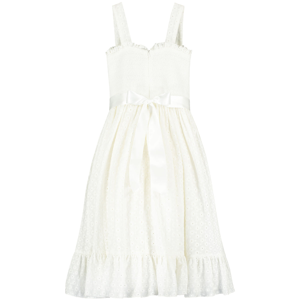 Smocked Embroidered Cotton Girls Occasion Dress White | Holly Hastie London