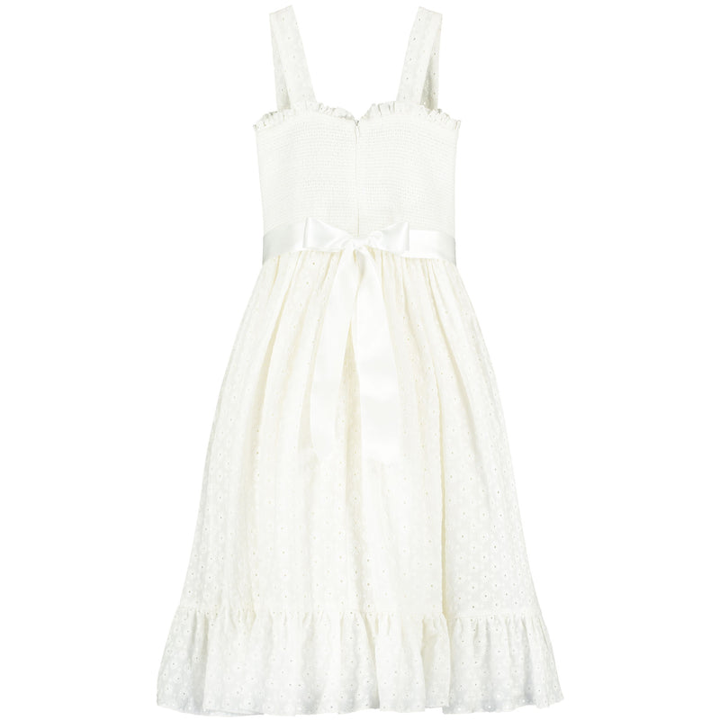 Smocked Embroidered Cotton Girls Occasion Dress White | Holly Hastie London