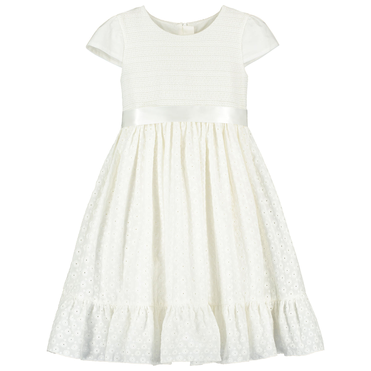 Smocked & Embroidered Cotton Spot Girls Occasion Dress White | Holly Hastie London