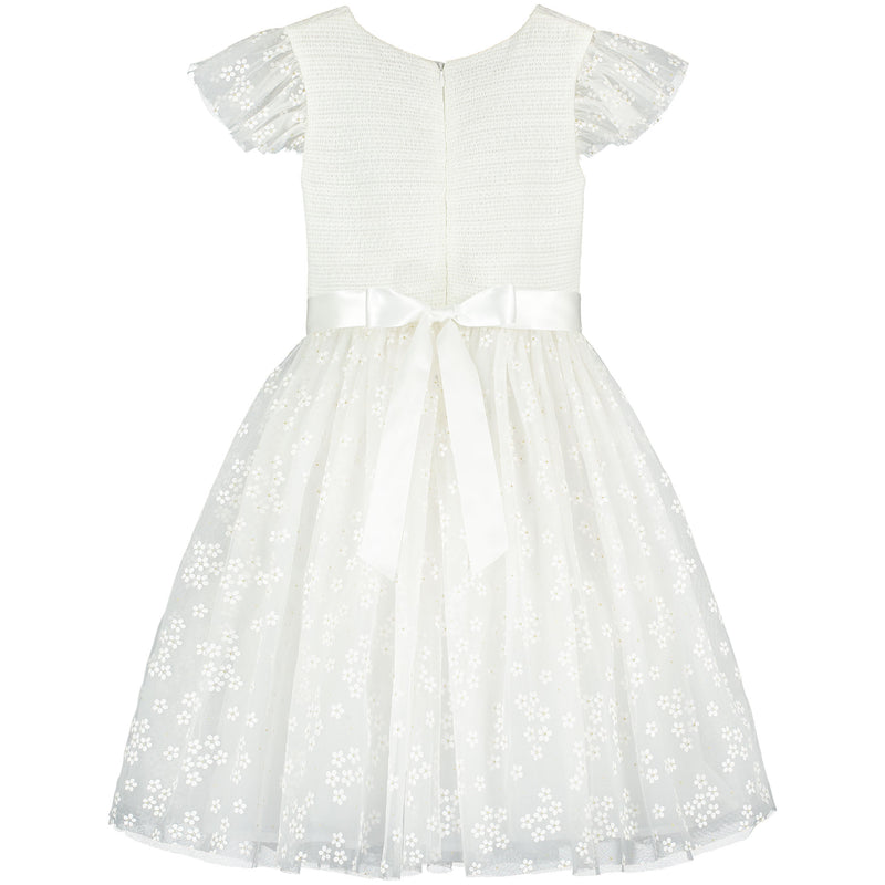 Smocked Blossom Tulle Girls Occasion Dress White | Holly Hastie London