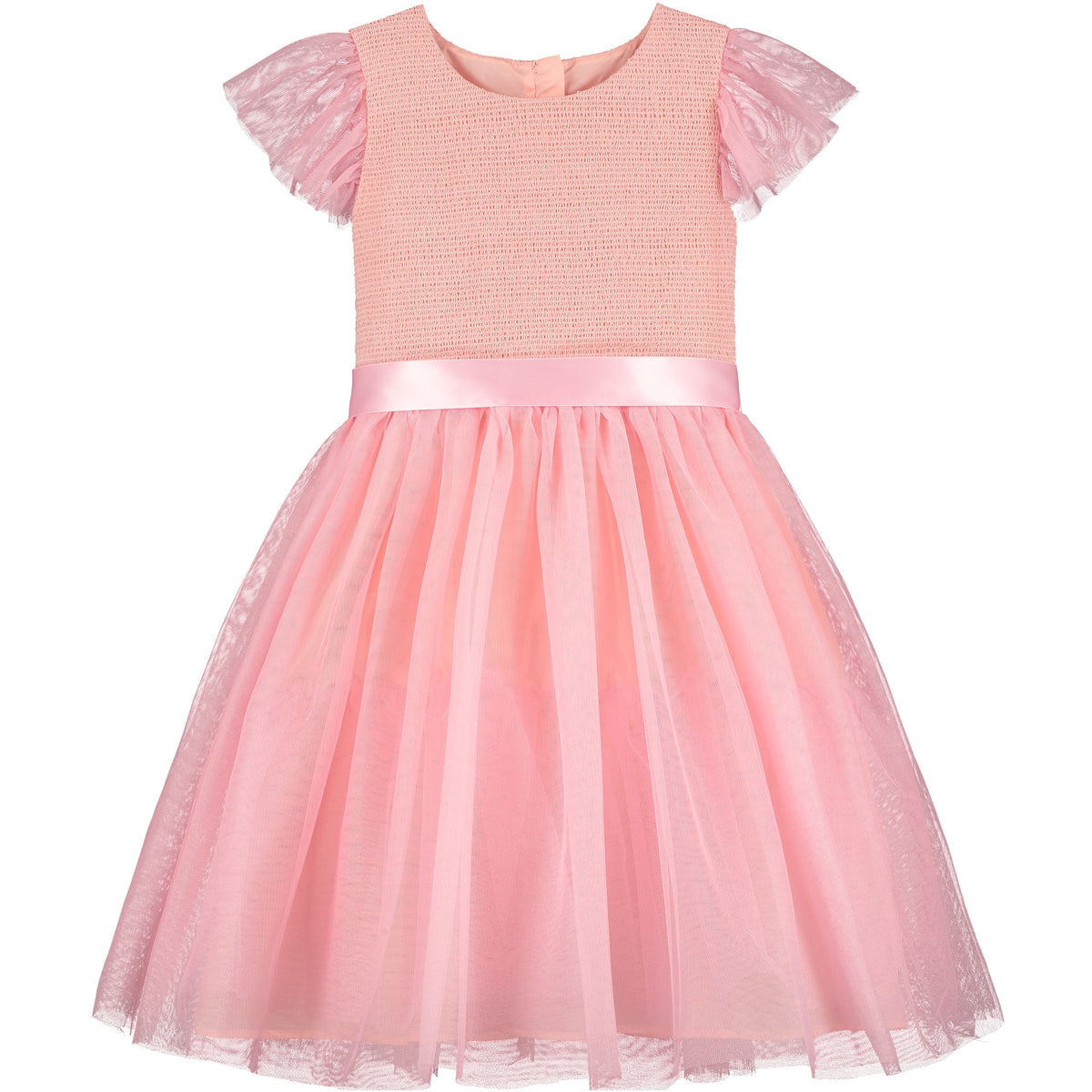 Smocked & Embroidered Tulle Girls Occasion Dress Sugar Pink | Holly Hastie London