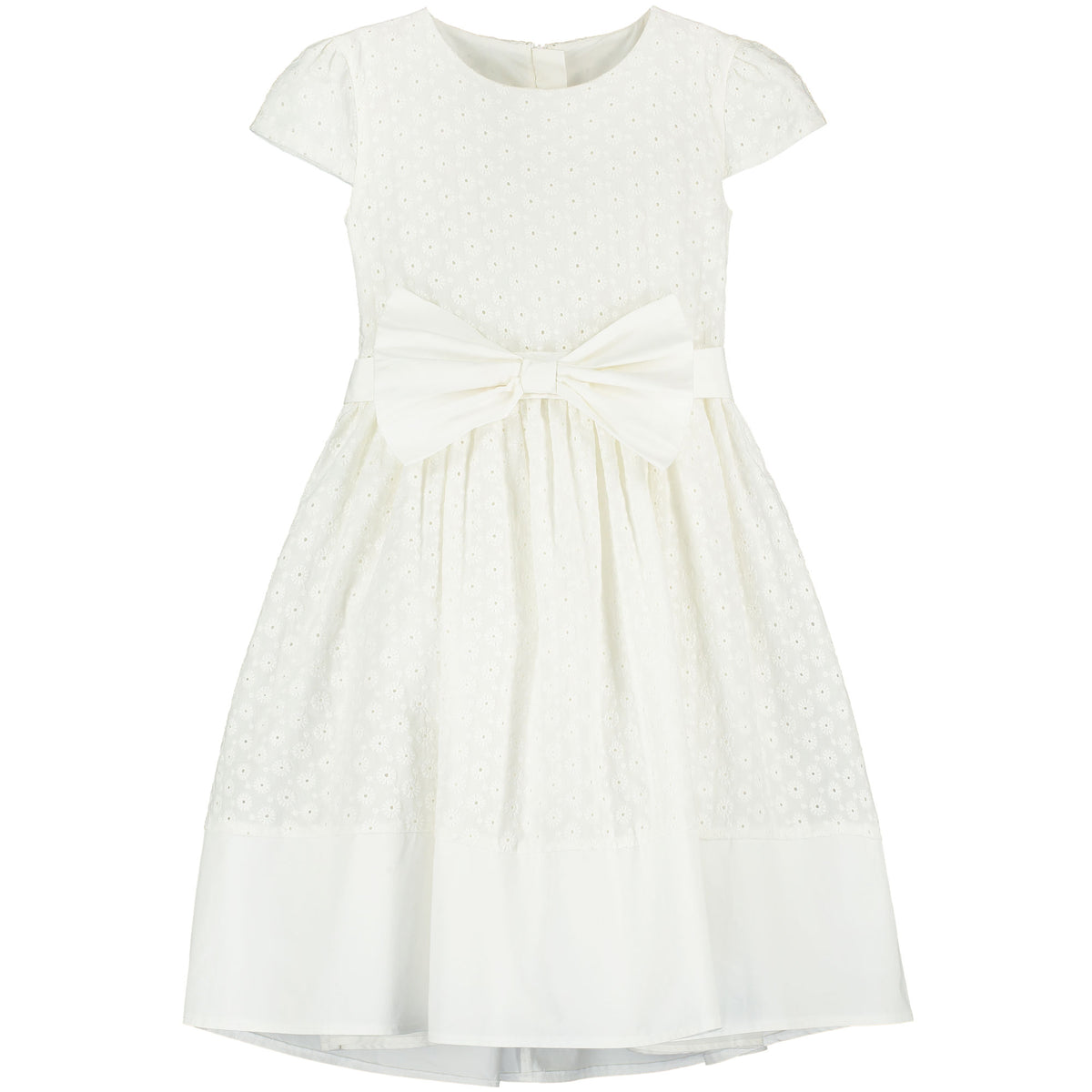 Embroidered Cotton Bow Girls Occasion Dress White | Holly Hastie London