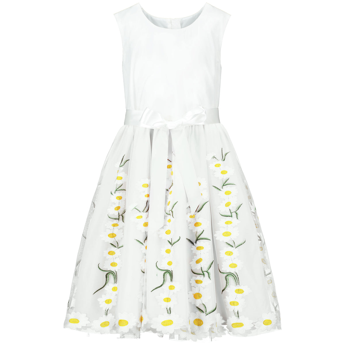 Girls Party Dress Daisy White Embroidered Tulle | Holly Hastie London