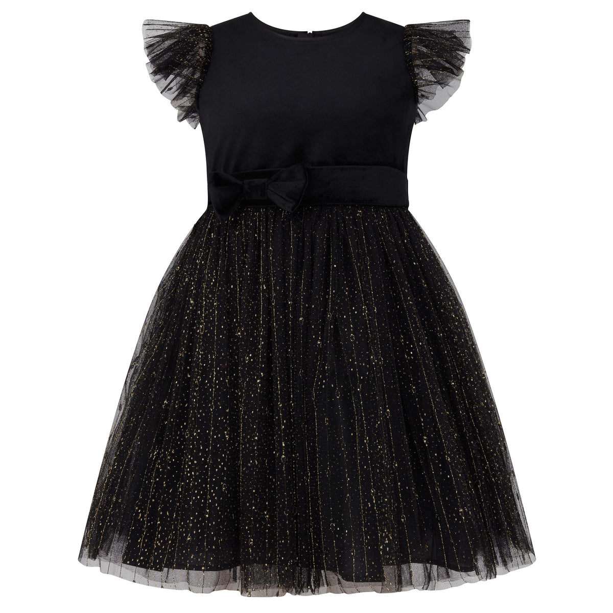 Wednesday Velvet & Glitter Tulle Girls Party Dress Black | Holly Hastie London
