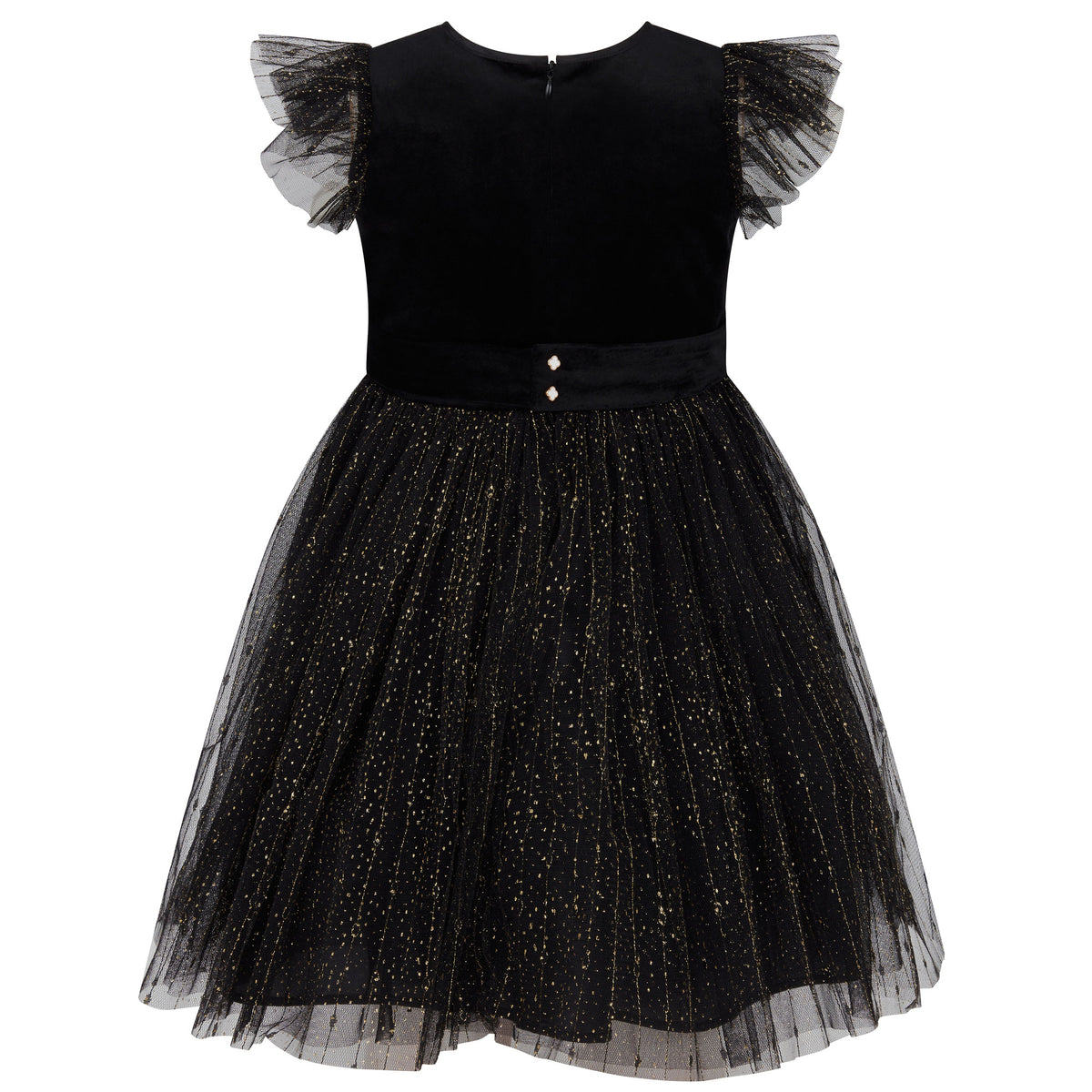 Wednesday Velvet & Glitter Tulle Girls Party Dress Black | Holly Hastie London