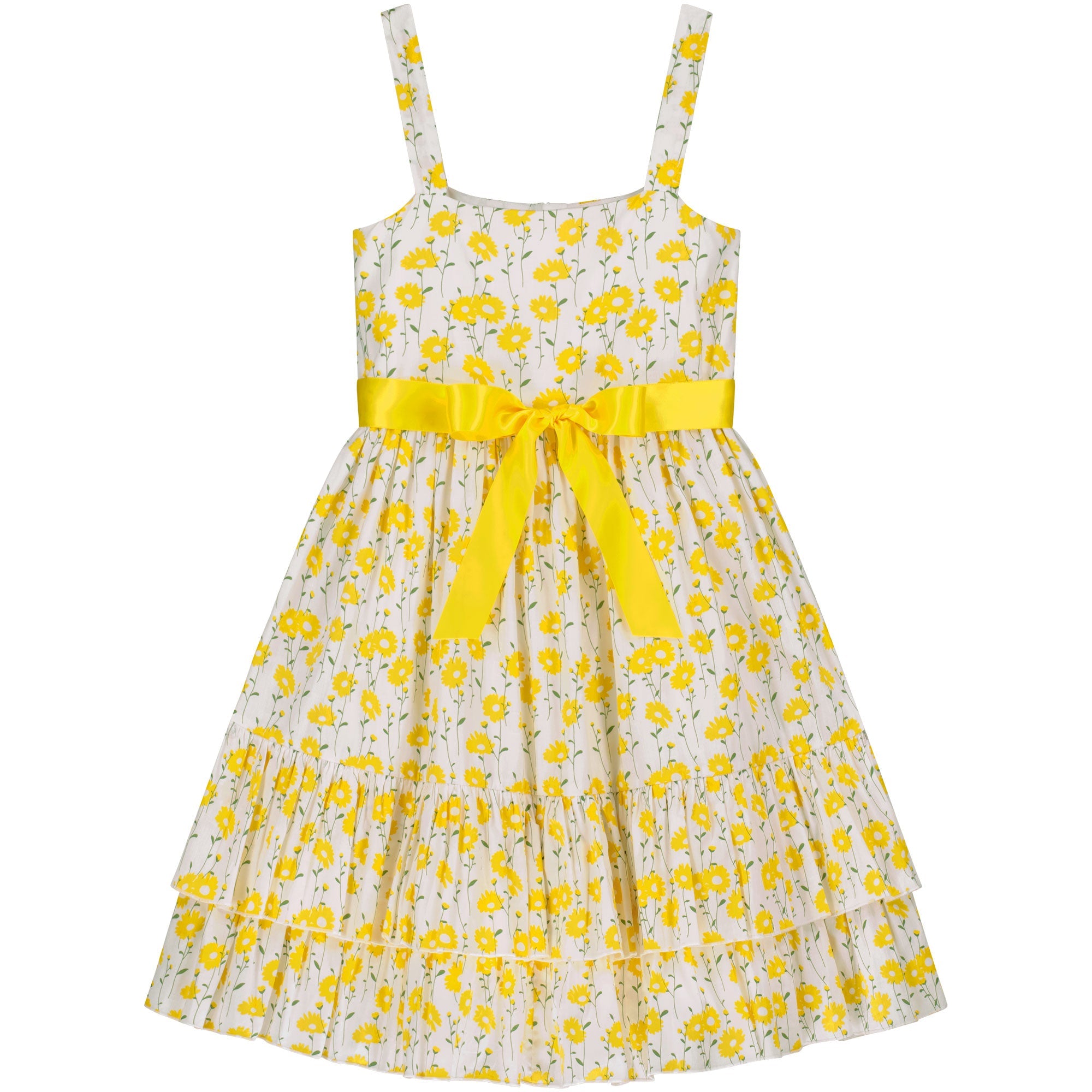 Summer Floral Girls Party Dress Yellow White