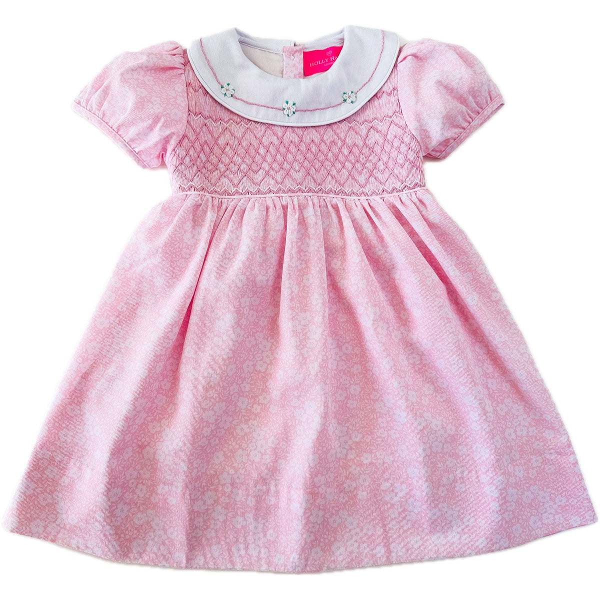 Charlotte Hand Smocked Embroidered Baby Dress Pink | Holly Hastie London