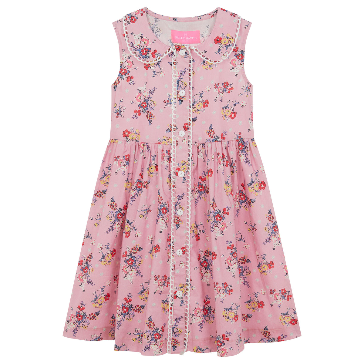Mary Floral Print Girls Cotton Dress Pink | Holly Hastie London