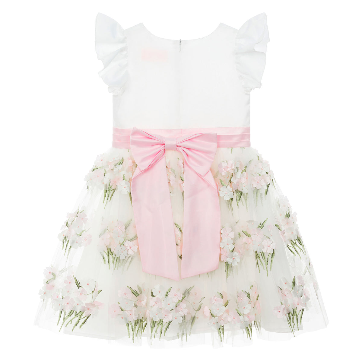 Clemmie Floral Embellished Girls Occasion Dress White & Pink | Holly Hastie London