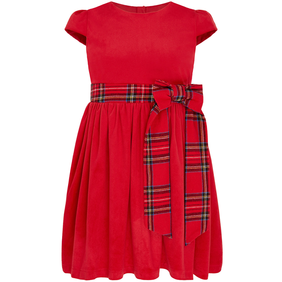 Girls Party Dress Ailsa Velvet Plaid Bow Red | Holly Hastie London