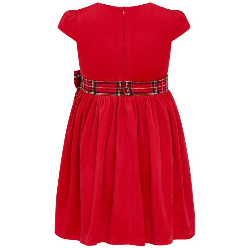 Girls Party Dress Ailsa Velvet Plaid Bow Red | Holly Hastie London