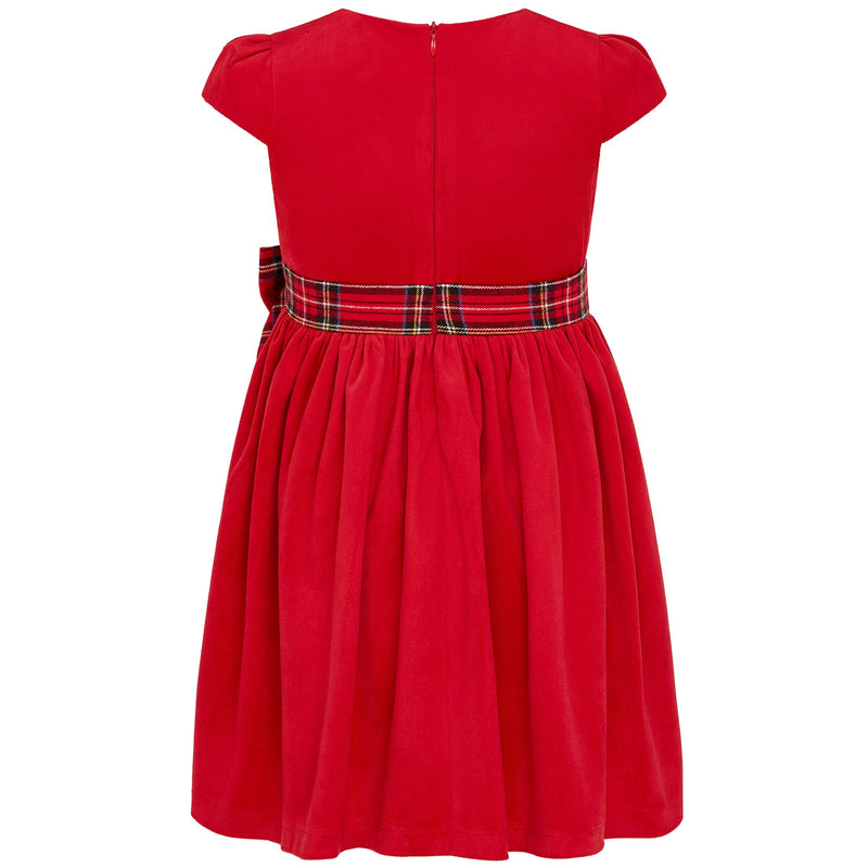 Girls Party Dress Ailsa Velvet Plaid Bow Red | Holly Hastie London
