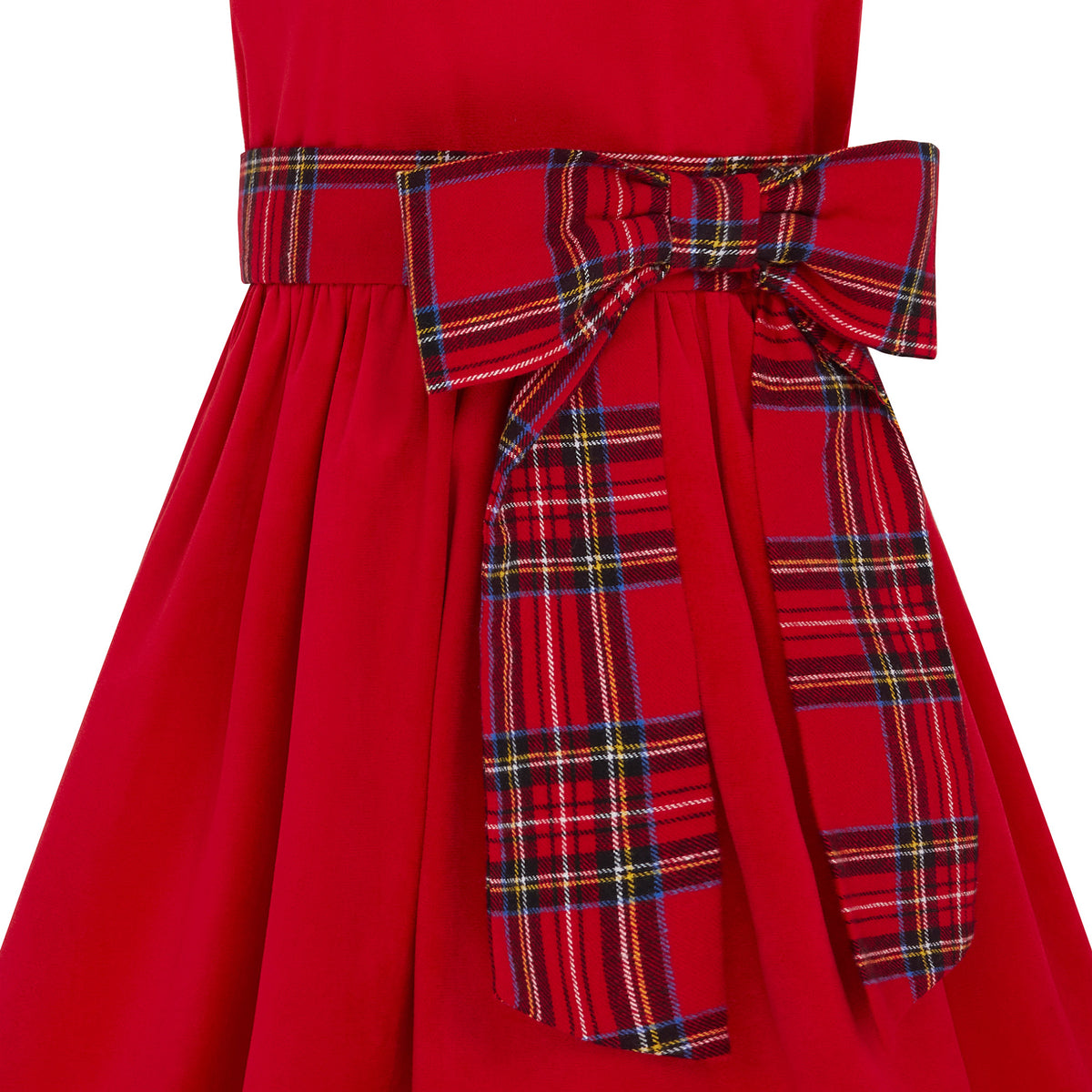 Ailsa Velvet & Plaid Bow Girls Party Dress Red | Holly Hastie London
