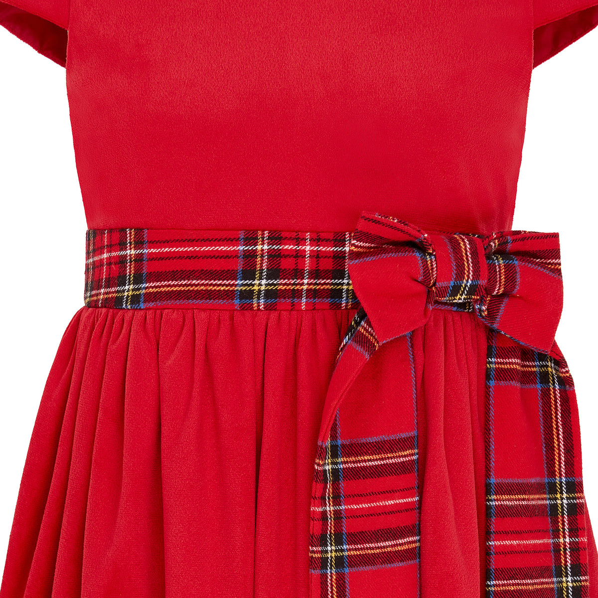 Girls Party Dress Ailsa Velvet Plaid Bow Red | Holly Hastie London
