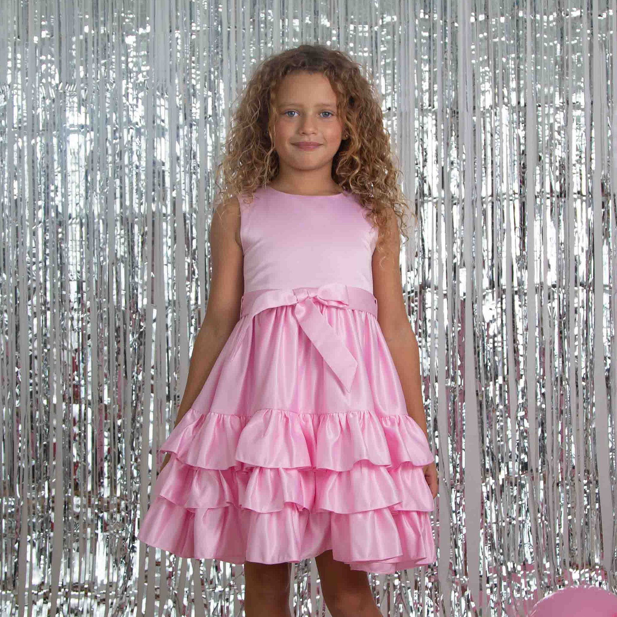 Girls Party Dress Arabella Frill Satin Sugar Pink | Holly Hastie London
