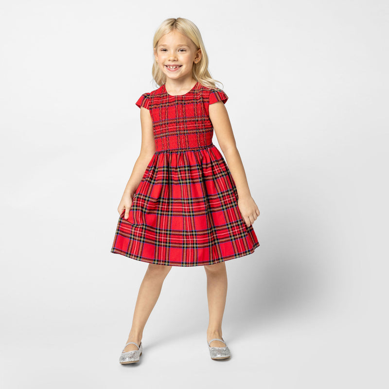 Bonnie Plaid Cotton Smocked Girls Party Dress Red | Holly Hastie London