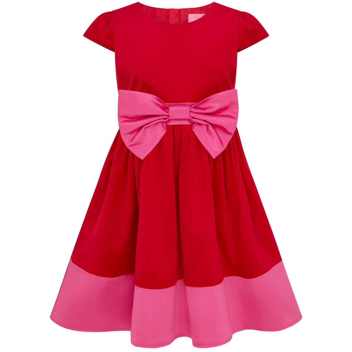 Florence Bow Satin Girls Party Dress Red & Pink | Holly Hastie London