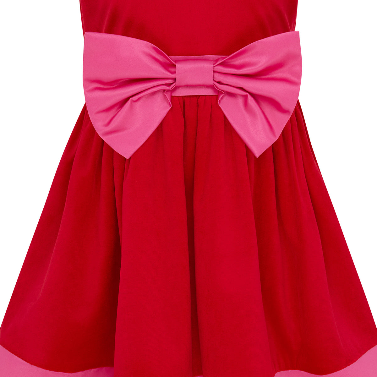 Florence Bow Satin Girls Party Dress Red & Pink | Holly Hastie London