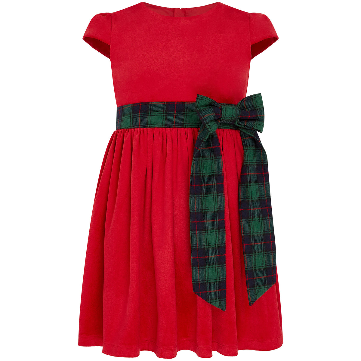 Girls Party Dress Jane Velvet & Plaid Bow Red & Green | Holly Hastie London