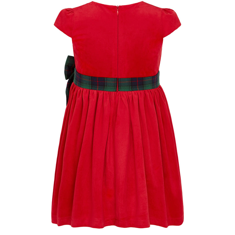 Girls Party Dress Jane Velvet & Plaid Bow Red & Green | Holly Hastie London