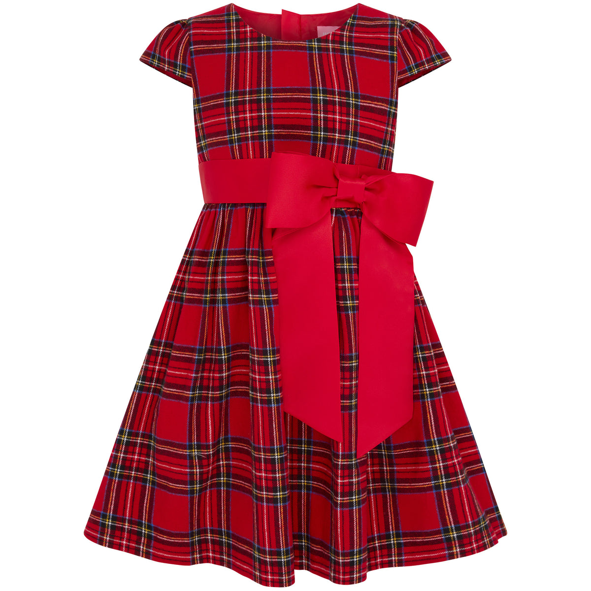 Jessie Plaid & Satin Bow Girls Party Dress Red | Holly Hastie London