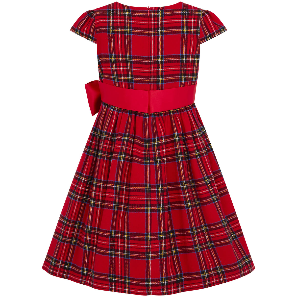 Jessie Plaid & Satin Bow Girls Party Dress Red | Holly Hastie London