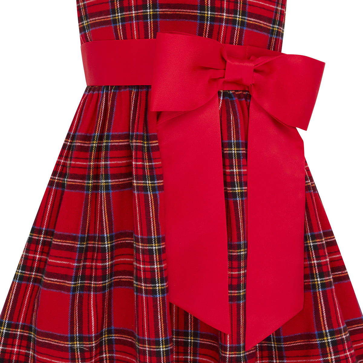 Jessie Plaid & Satin Bow Girls Party Dress Red | Holly Hastie London