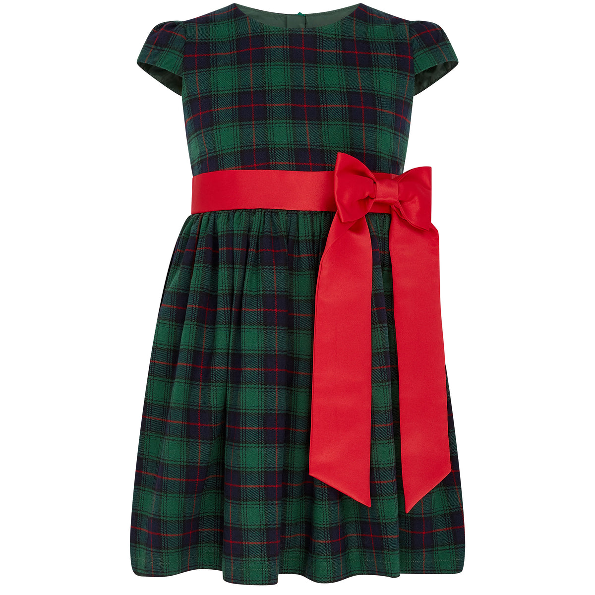 Girls Party Dress Joy Plaid Satin Bows Green | Holly Hastie London