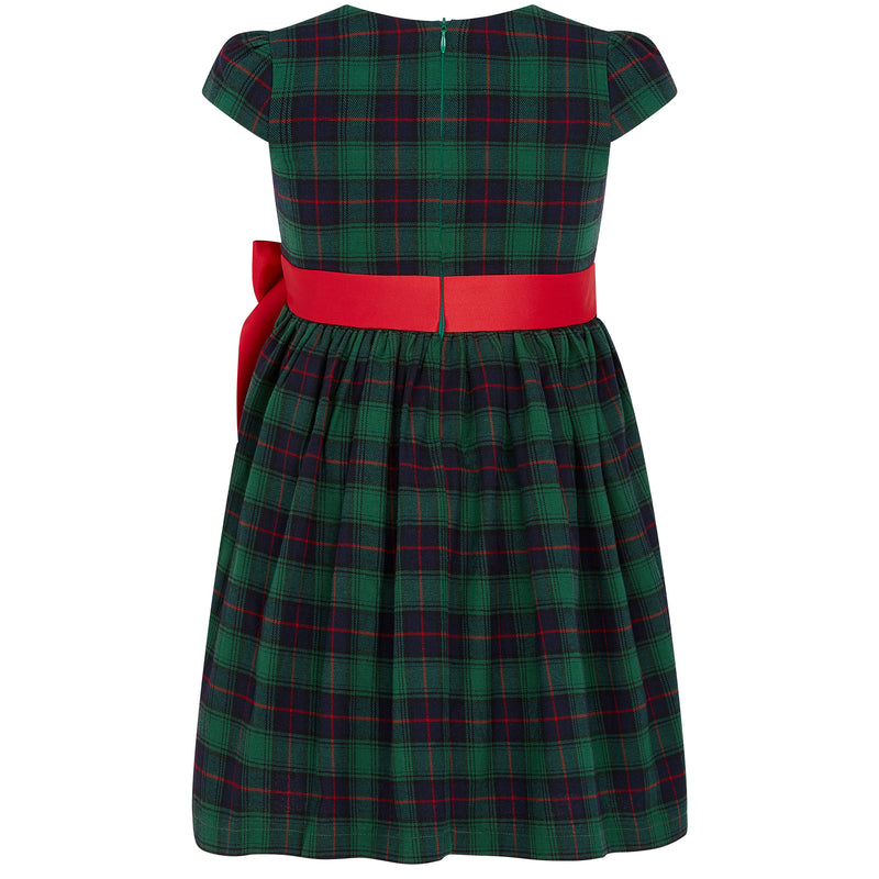 Girls Party Dress Joy Plaid Satin Bows Green | Holly Hastie London
