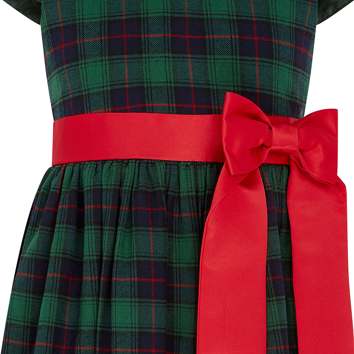 Girls Party Dress Joy Plaid Satin Bows Green | Holly Hastie London