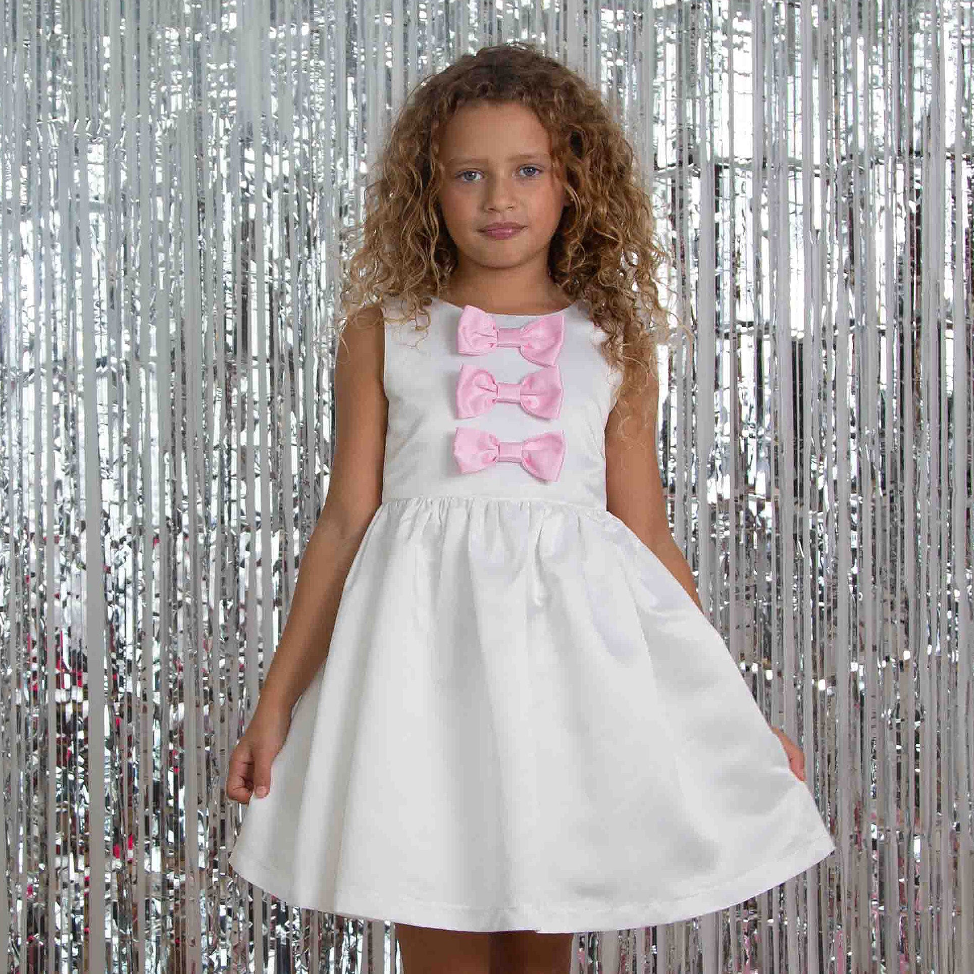Girls Party Dress Joy Satin Bows White & Pink | Holly Hastie London