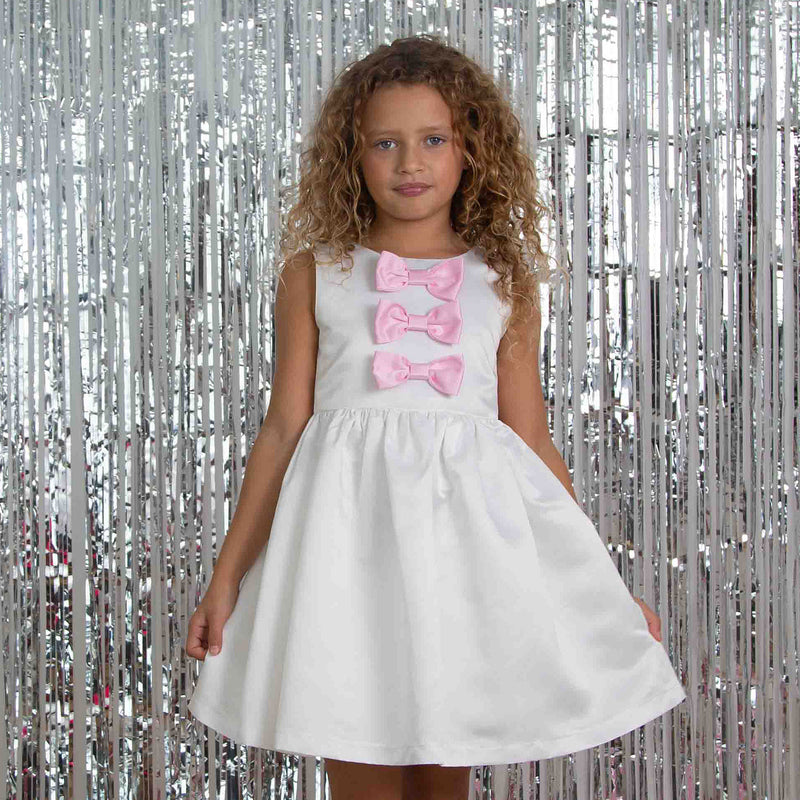 Girls Party Dress Joy Satin Bows White & Pink | Holly Hastie London