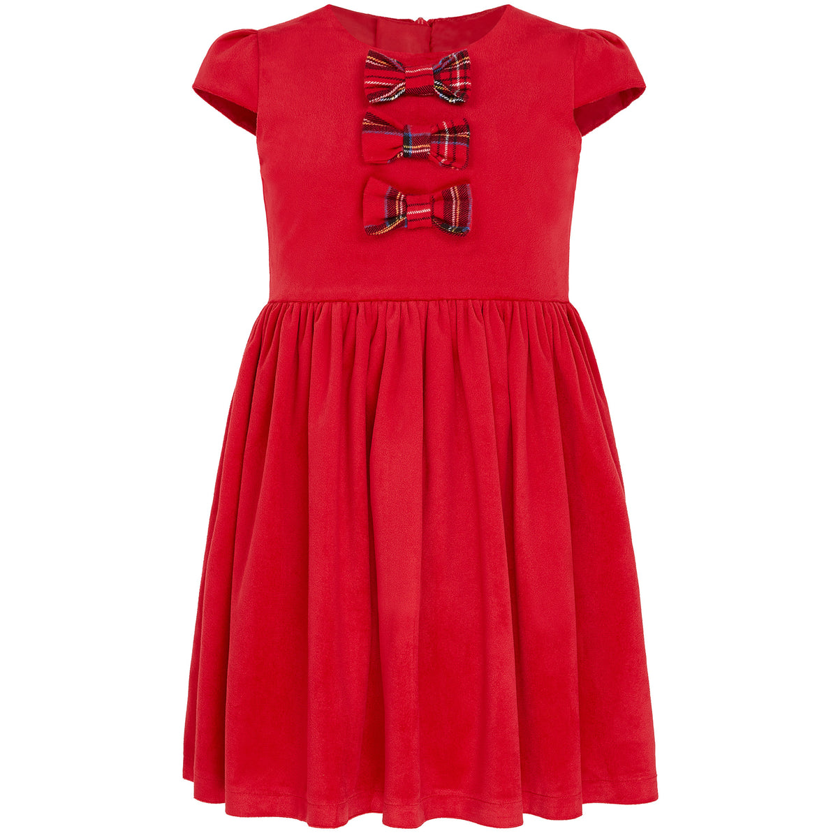Girls Party Dress Joy Velvet Plaid Bows Red | Holly Hastie London