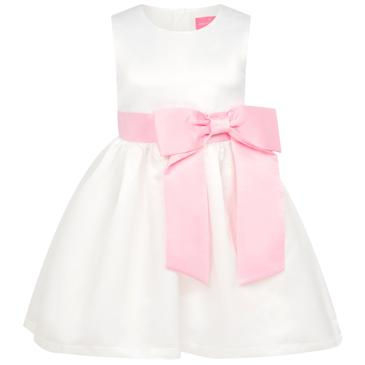 Girls Party Dress Lilibet Satin Bow White & Pink | Holly Hastie London