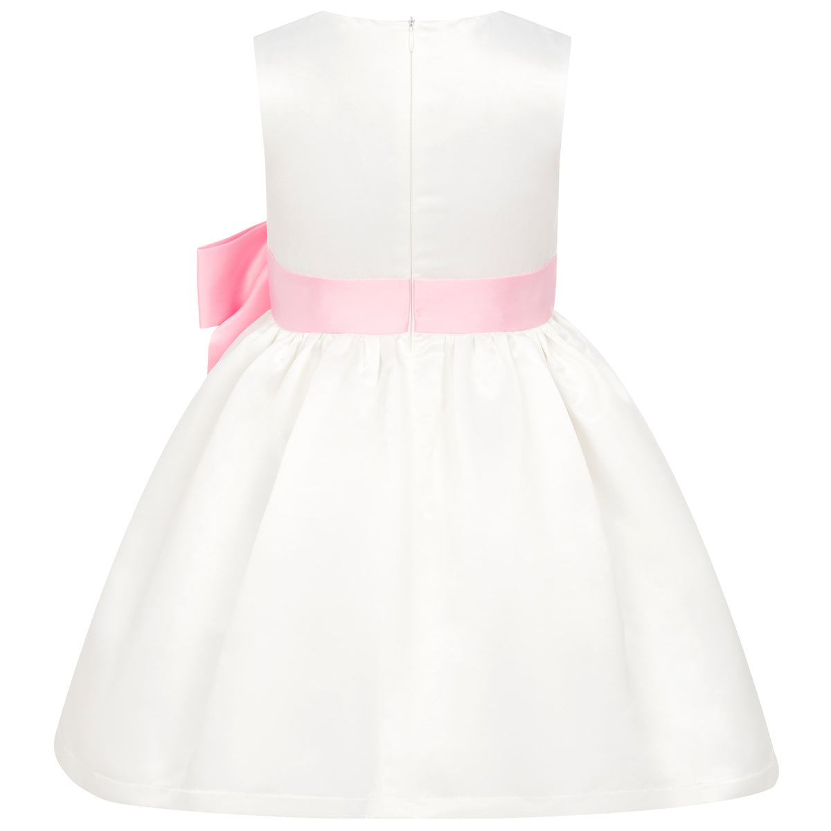 Girls Party Dress Lilibet Satin Bow White & Pink | Holly Hastie London