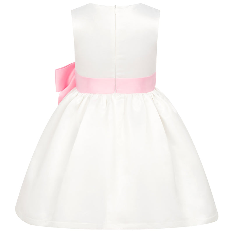 Girls Party Dress Lilibet Satin Bow White & Pink | Holly Hastie London