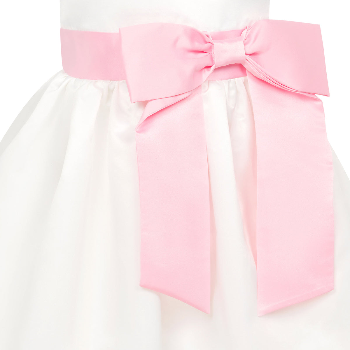 Girls Party Dress Lilibet Satin Bow White & Pink | Holly Hastie London