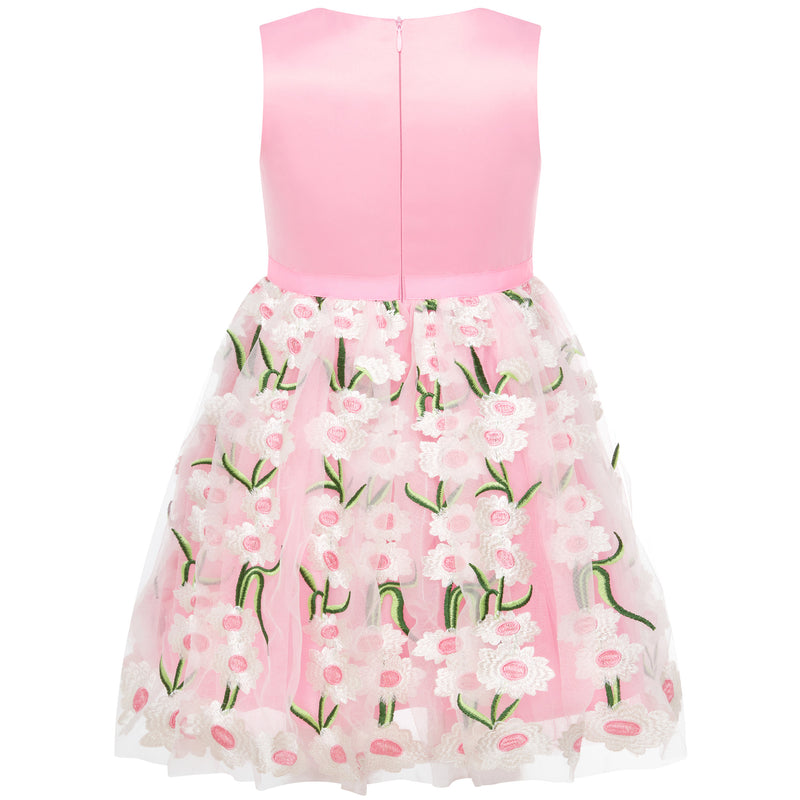Girls Party Dress Margarita Embroidered Tulle & Satin Pink | Holly Hastie London