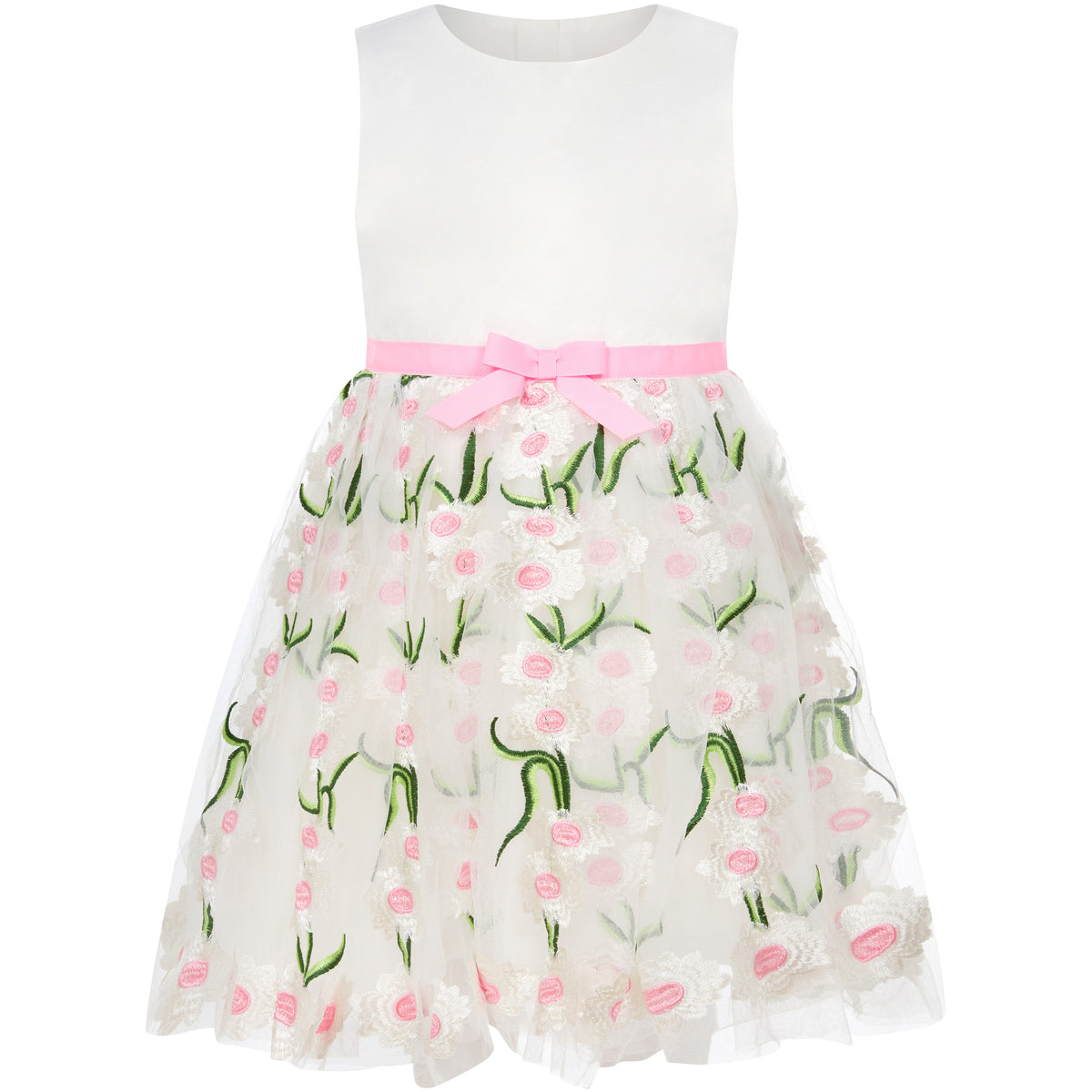Girls Party Dress Margarita Embroidered Tulle & Satin White | Holly Hastie London