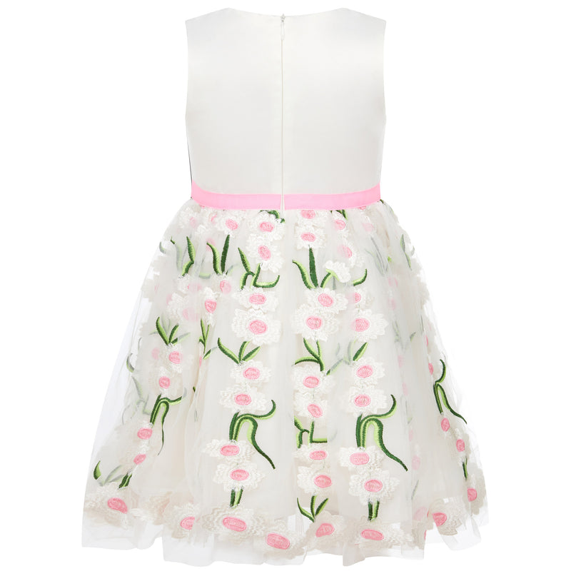 Girls Party Dress Margarita Embroidered Tulle & Satin White | Holly Hastie London
