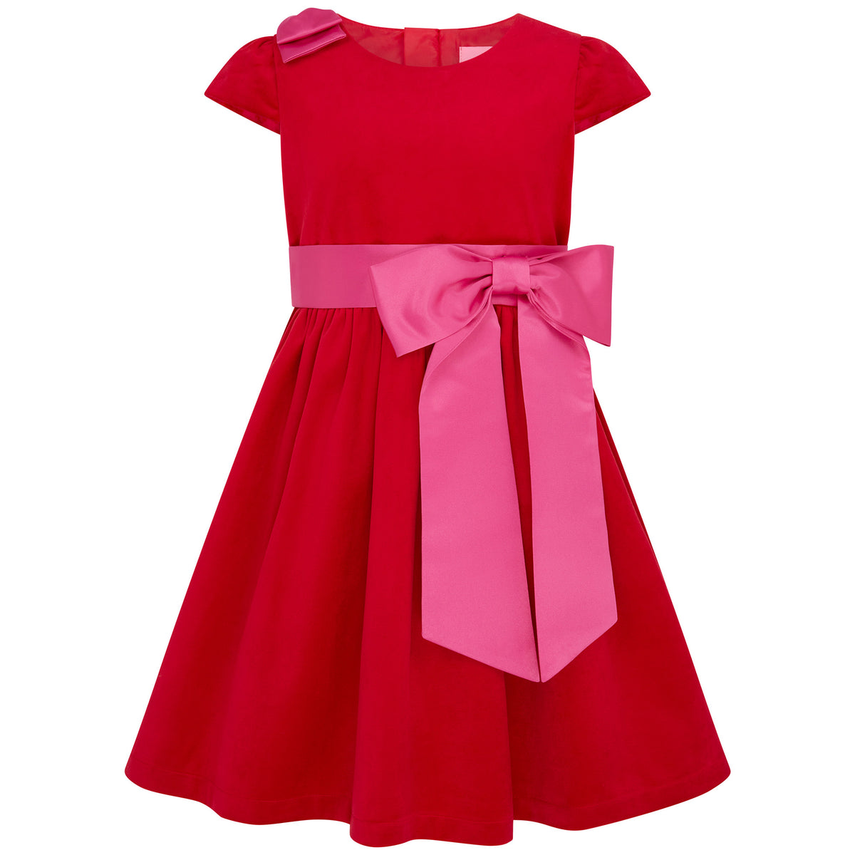 Rosie Velvet & Satin Bow Girls Party Dress Red & Pink | Holly Hastie London