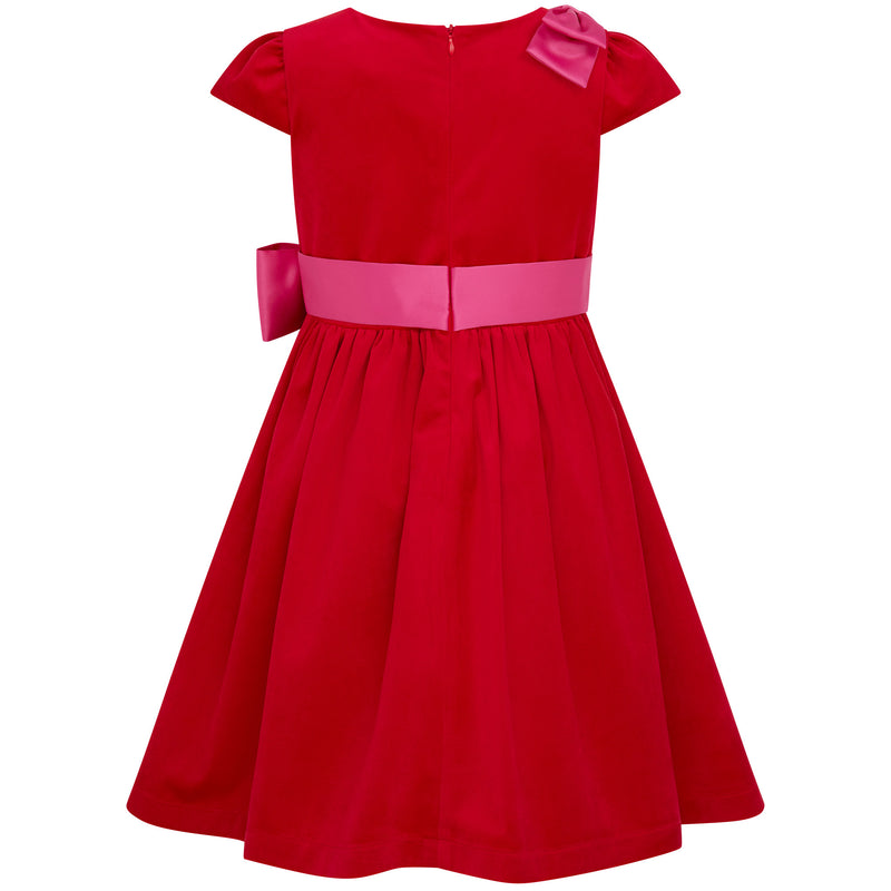 Rosie Velvet & Satin Bow Girls Party Dress Red & Pink | Holly Hastie London