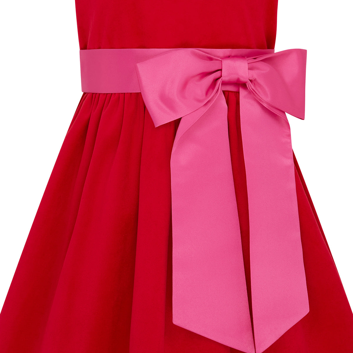 Rosie Velvet & Satin Bow Girls Party Dress Red & Pink | Holly Hastie London
