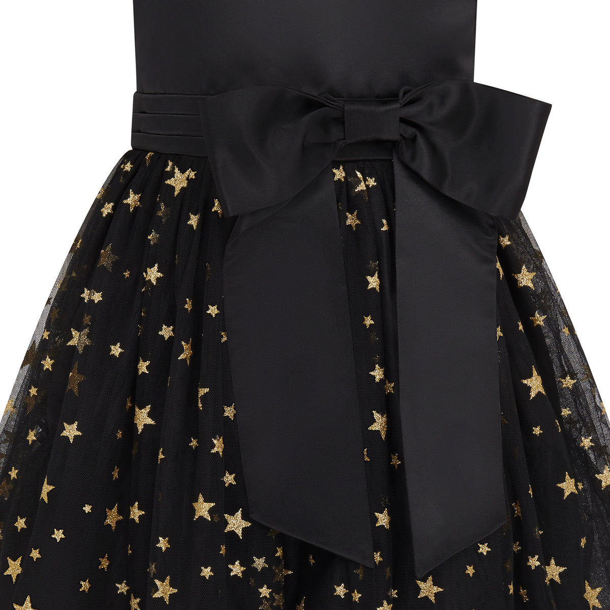 Stella Satin & Gold Star Girls Party Dress Black & Gold | Holly Hastie London
