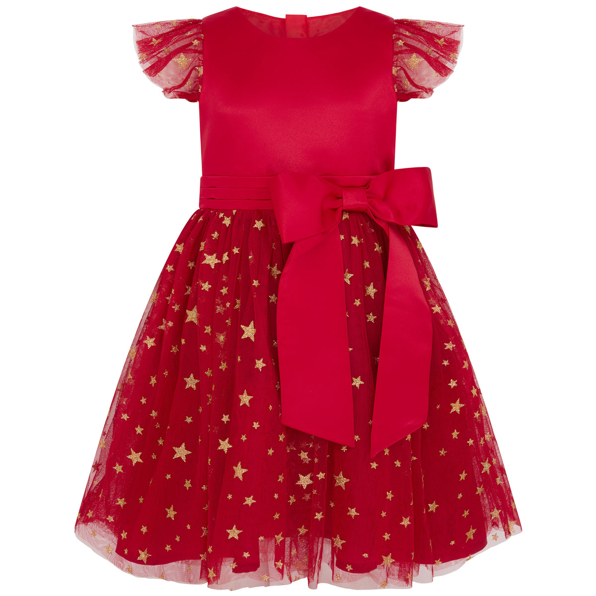 Stella Satin & Gold Star Girls Party Dress Red | Holly Hastie London