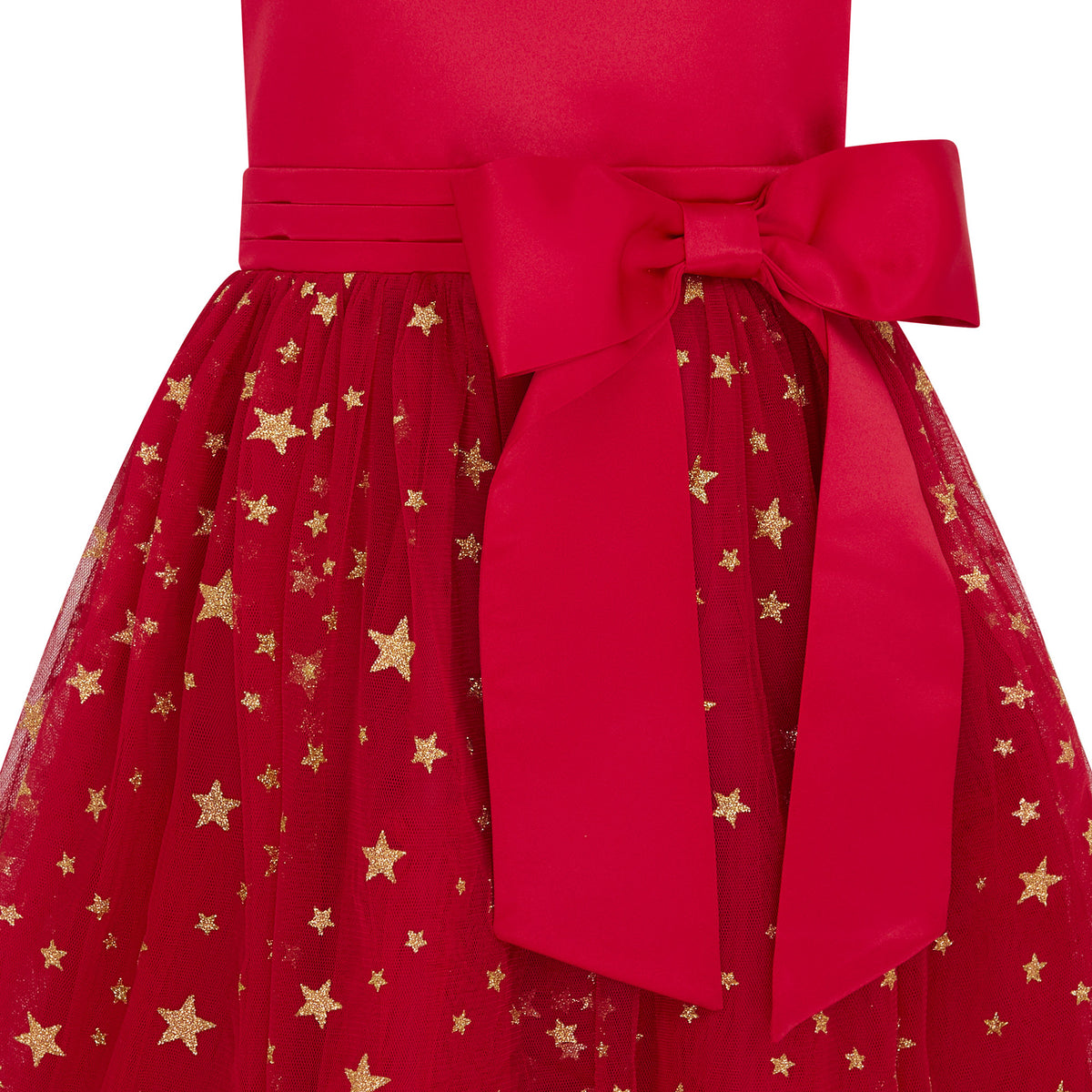 Stella Satin & Gold Star Girls Party Dress Red | Holly Hastie London