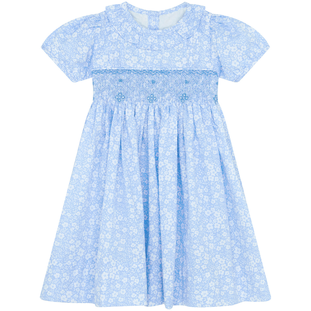 Little Princess Alice Hand Smocked Embroidered Floral Cotton Baby Dress Blue | Holly Hastie London