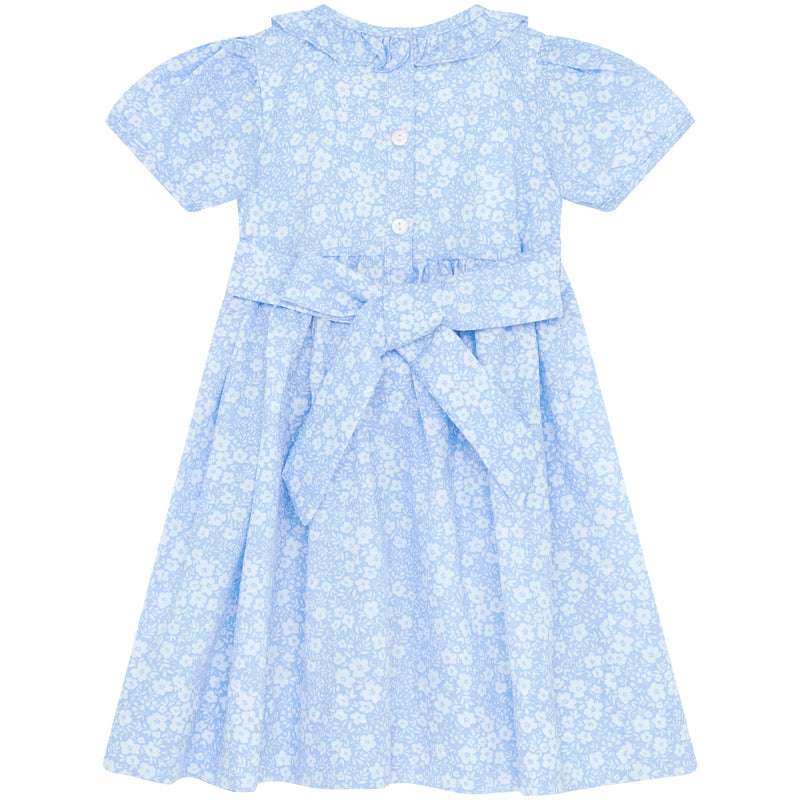 Little Princess Alice Hand Smocked Embroidered Floral Cotton Girls Dress Blue | Holly Hastie London